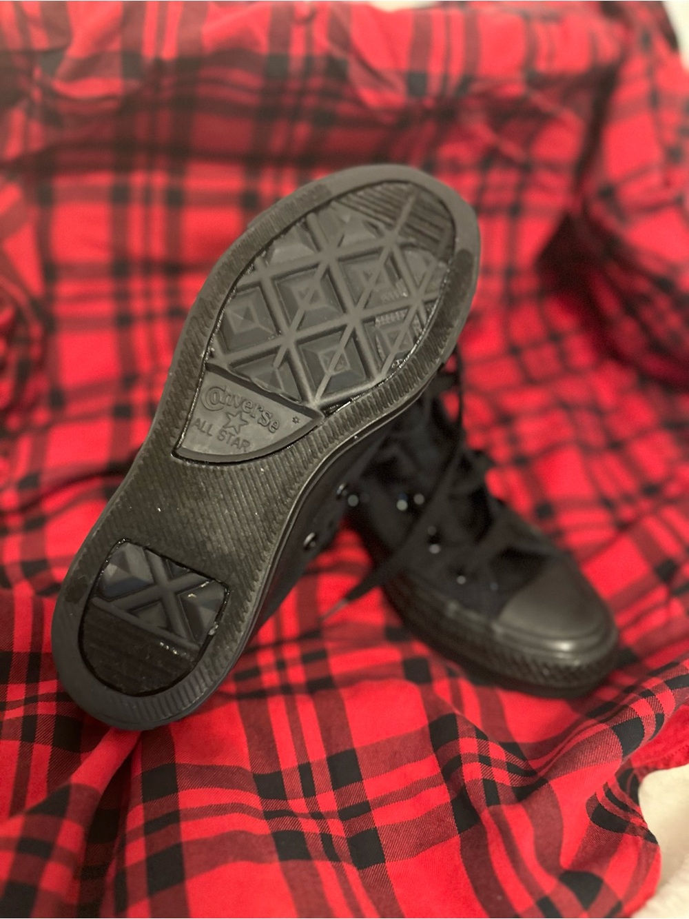 Converse Black High-Top “Chuck Taylor’s” Canvas Sneakers - Classic Lace-Up - Picture 3 of 4